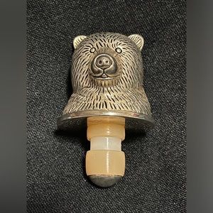 Neiman Marcus Heavy Silver Plated Bear Head Wine Bottle Stopper